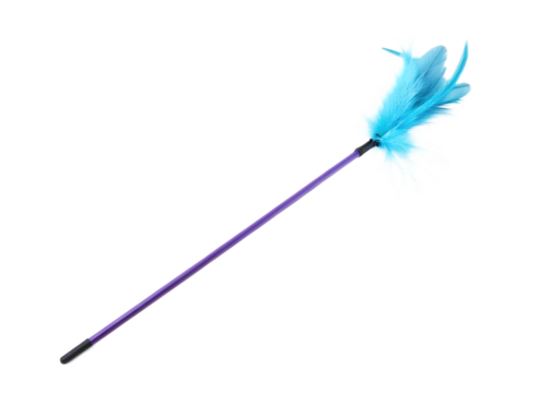  purple cat wand toy with blue feathers isolated on white background PNG, AI GENERATED