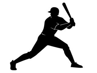 Baseball player isolated on white background. Baseball player silhouette ready to bat minimalist graphic design