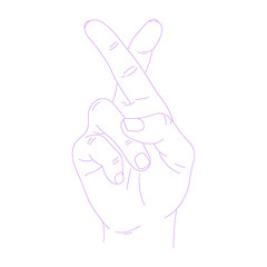 hand with fingers crossed lineart outline illustration