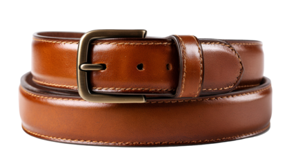 Brown Leather Belt with Brass Buckle Rolled Up