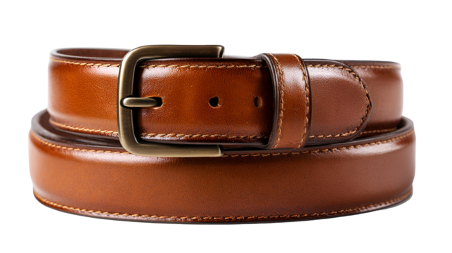 Brown Leather Belt with Brass Buckle Rolled Up