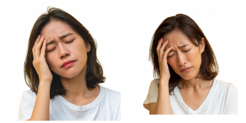 Two women experiencing stress and headache pain feeling sad face girl on transparent background