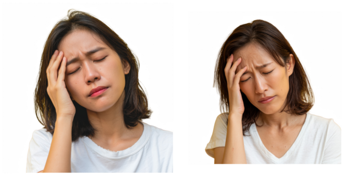 Two women experiencing stress and headache pain feeling sad face girl on transparent background
