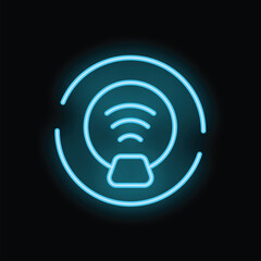 Blue glowing neon sign representing a smartphone being charged wirelessly