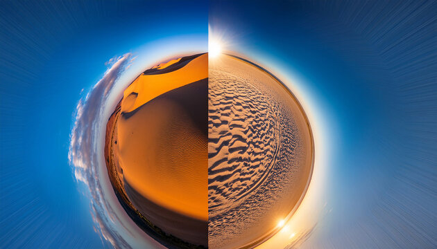 desert circle day to night time change concept with 24 hours sun and moon cycle