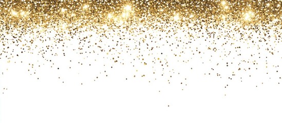 Gold glitter confetti shower on white background