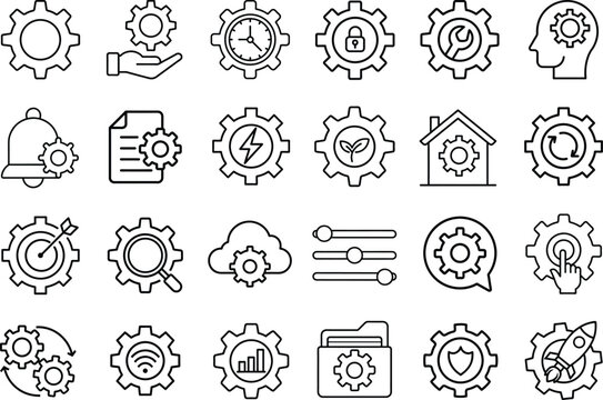 Settings outline vector icon set