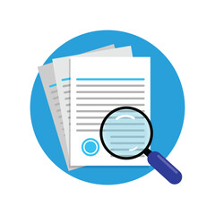 Magnifying Glass with Document Paper Vector Illustration. Evidence Analysis Concept Design.