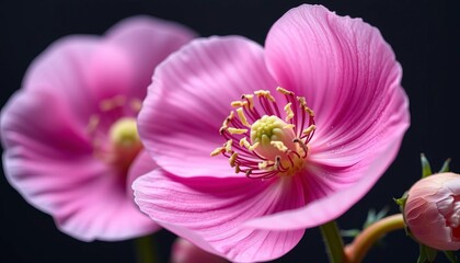 Obraz premium Single pink anemone blossom, pressed and preserved, showcasing delicate anthers, wildflower, nature