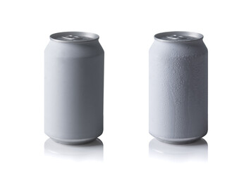 Aluminum white can on a white background, Water drop on can