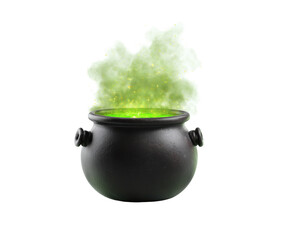 A bubbling cauldron of magical green potion with rising steam for a spooky Halloween.