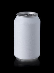 Aluminum white can on a black background, Water drop on can