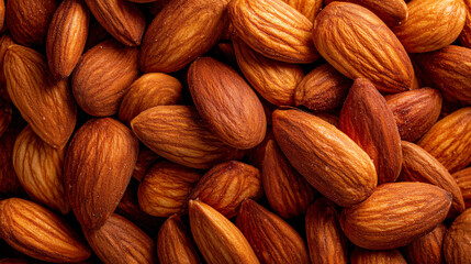 Fototapeta premium Close-up of raw almonds with natural brown color, detailed nut texture, healthy organic food background.