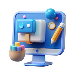 3d render of a computer screen with colorful elements isolated on transparent background