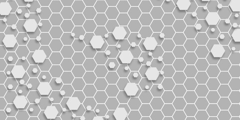 Vector seamless floral pattern with a grey geometric hexagon tile design