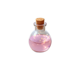 This enchanting image presents a magical potion bottle filled with a shimmering, pink elixir.