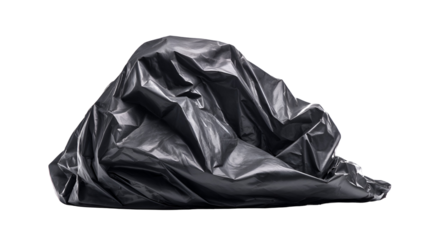 Crumpled Black Plastic Bag on Black Background