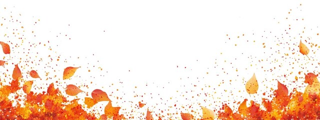 Falling orange leaves against white background