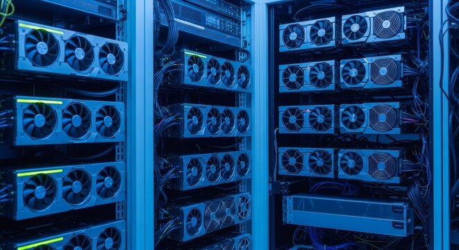 High-Performance Computing Data Center Server Racks with GPU Processing Units