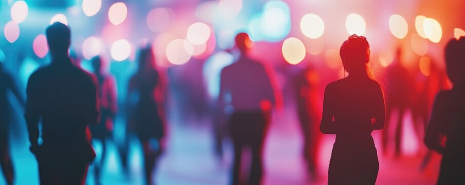 Silhouettes of people in a vibrant, blurred night club