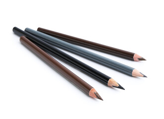 Many different eyebrow pencils isolated on white
