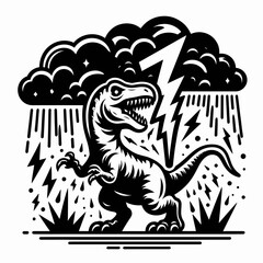 Fototapeta premium Dinosaur Startled by Thunder in a Stormy Prehistoric Landscape