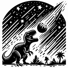 Dinosaur Watching a Comet Blaze Across the Prehistoric Sky