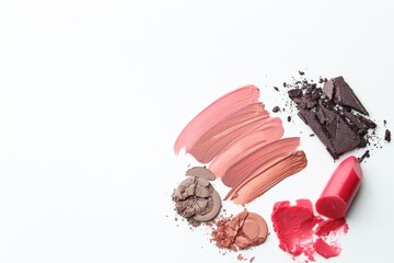 Different cosmetic products on white background, flat lay. Space for text