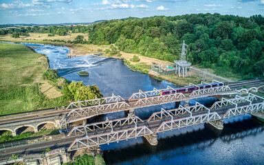 Aerial View of Railway Bridge Over River Trent in Long Eaton , United Kingdom