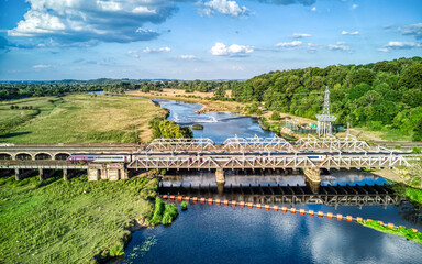 Aerial View of Railway Bridge Over River Trent in Long Eaton , United Kingdom