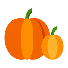 Obraz premium Two stylized pumpkins with green stems on a white background