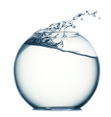 Glass aquarium with splashing water isolated on white