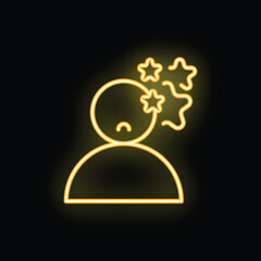 Yellow neon icon of a person with stars spinning around their head, representing dizziness or vertigo