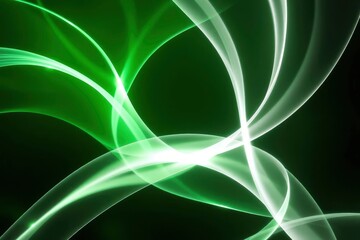 Wavy green and white lines overlap and intersect against a dark background