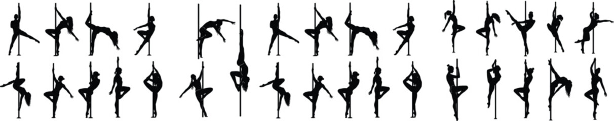 Silhouette Collection Graceful Pole Dancers Striking Poses Artistic Expression and Strength Gymnastics Skill Demonstrations Intense Movement and Balance