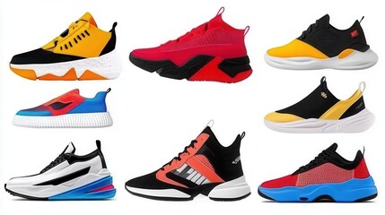 Illustration of cartoon shoes and other colorful sneaker types