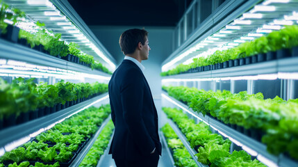Innovative vertical farm showcases advanced technology with bright LED lights in modern agriculture