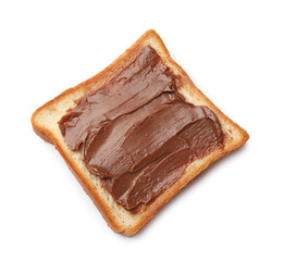 Sandwich with chocolate butter isolated on white, top view