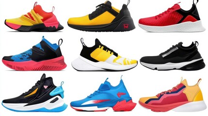 Illustration of cartoon shoes and other colorful sneaker types