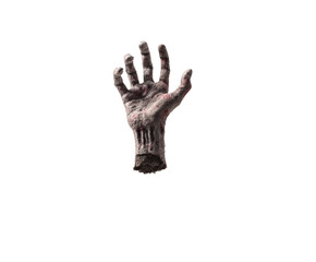 A gruesome zombie hand rises from the darkness, perfect for a horror-themed project or halloween.