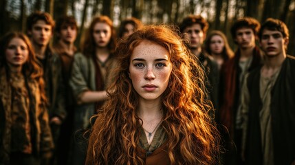 Celebrating International Redhead Day with a group of friends surrounded by nature during golden hour