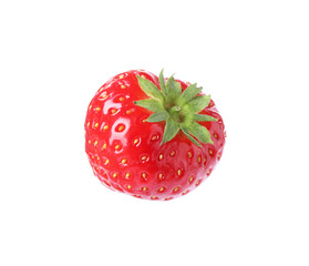 One fresh strawberry in air isolated on white