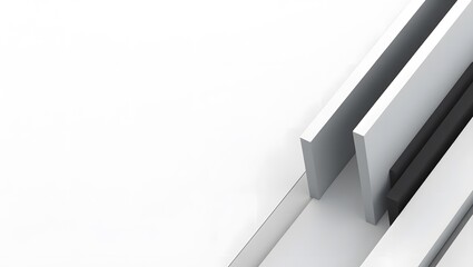 Abstract geometric composition with white and dark gray rectangular shapes on a white background