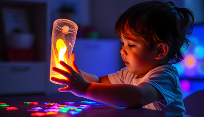 Playing child, Colored gel lighting. White tone