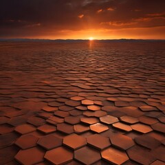 Rust Hexagon Landforms Under Split Sky – Dystopian Fantasy Terrain in 4K