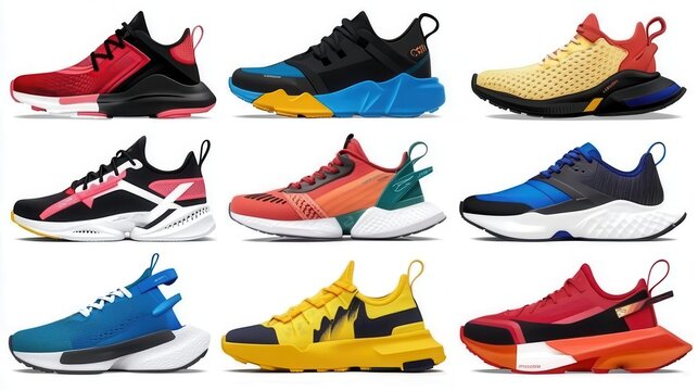 Illustration of cartoon shoes and other colorful sneaker types