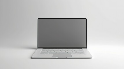 Fototapeta premium Minimalist Silver Laptop with Blank Screen on Workspace