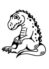 Cute cartoon dinosaur sitting, friendly dino illustration