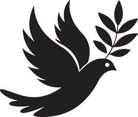 Obraz premium Peace Dove Silhouette Holding Olive Branch