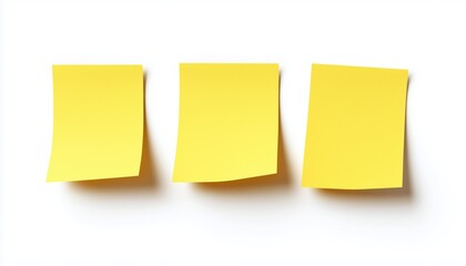 Team Collaboration And Brainstorming On Blank Yellow Sticky Notes Against A White Background With Copy Space And Shadow. Business Discussion.